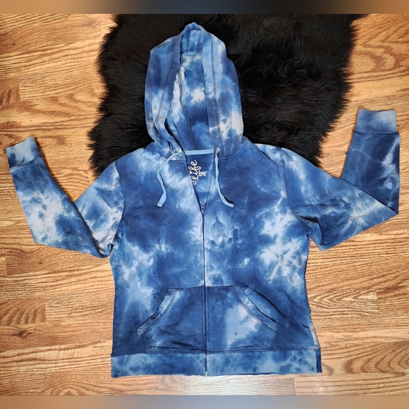 Made For Life Blue & White Tie Dye Zip-up Hoodie Women’s Size PL - Picture 1 of 8
